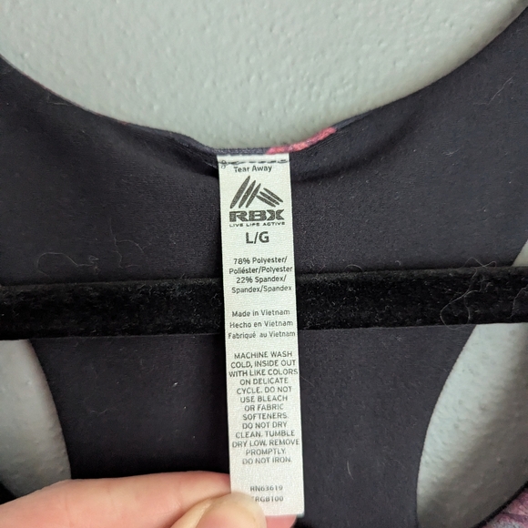 Reebok black floral sports bra women's size large 15x16. No Pads. - Picture 2 of 3